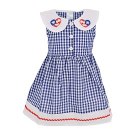 Vestido único para niña del 4 de julio con bandera de guinga, rojo, blanco y azul, Azul, 7
