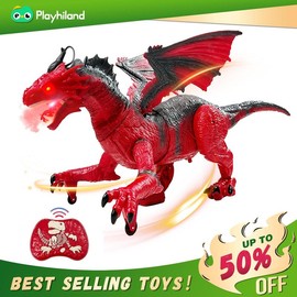 Remote Control Dinosaur Toys for Boys  girls Realistic T-Rex RC Walking Dino with Roaring, Spray, Light, Touch Sensing  with Three Type:_Fire Dragon