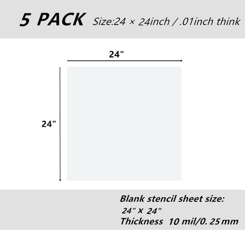 BANLTRE 5 Pack 24" x 24" 10mil/0.25mm Thick Clear Blank