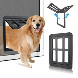 PETLESO Large Dog Door for Screen Door - 11.2"x14.4" Magnetic Flap Pet Door with Lockable Insert, Ideal for Medium to Large Dogs, Sliding Door Compatible, Black