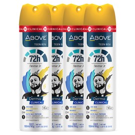 ABOVE 72 Hours Derma Clinical Antiperspirant Deodorant, Neymar Jr Teen Boy, 4 Pcs - Deodorant for Teens - Patchouli and Oak Musk Notes - Dry Spray