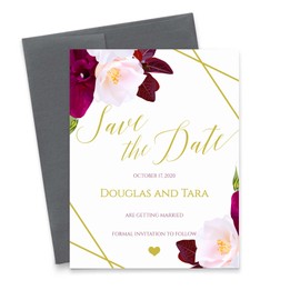 Floral Save the Date, Burgundy Save the Date Cards for Weddings, Elegant Save the Date Wedding, Your choice of Quantity and Envelope Color