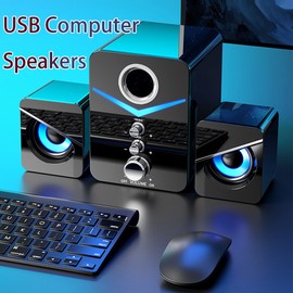 Universal Usb Computer Speakers With Two Small Auxiliary Speakers For Desktop Laptop Pc