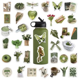 BAIYINGMOER 60 Pcs Olive Green Stickers for Water Bottles, Waterproof Vinyl Vintage Stickers for Scrapbook Laptops, Decorative Decals for Teen Boys Girls