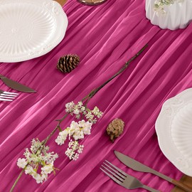 LINXTAR Fuschia Table Runner Cheesecloth Table Runner 14FT Farmhouse Table Runners 160 Inches Fall Table Decor Dining Room Centerpiece Wedding Boho Baby Shower Birthday