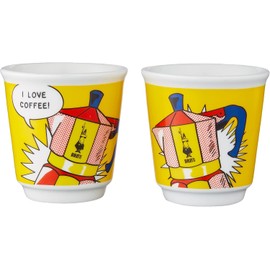 Bialetti - Mini Express Lichtenstein: Moka Set includes Coffee Maker 2-Cup (2.8 Oz) + 2 shot glasses, Yellow, Aluminium