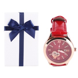 Women Watch Wine Red Mechanical Watch Luminous Waterproof Hollow Heart Pattern Round Dial Watch