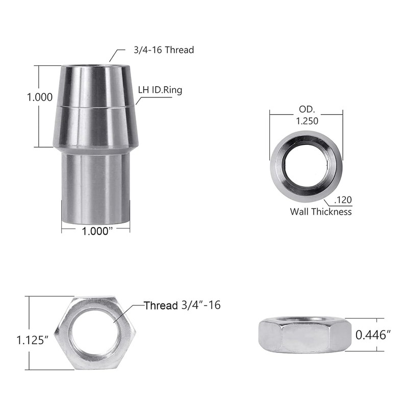 MIMIRACLE 3/4" .750" Threaded Bushing Kit for 4-Link Suspension, Adjustable
