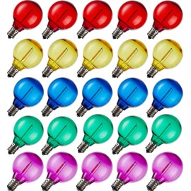abulber G40 Multicolor Led Outdoor String Light Bulbs,Shatterproof Waterproof, E12 Base Replacement Globe Light Bulbs,Plastic 0.6W 120V 2700K 25 Pack.