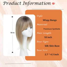 Civrie 18 inch Hair Topper for Women with Bangs 3D 360° Cover Fluffy Toppers Synthetic Long Straight Thinning Hair Pieces for Women Clip in Bangs with Topper Rooted Ash Blonde Mix Platinum