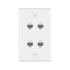 VCE 4 Port Ethernet Wall Plate (UL-Listed), CAT6/CAT5E Wall Plate, Keystone Jack Outlet with RJ45 Keystone Inline Coupler, White
