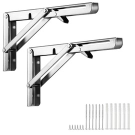 Pack of 2 Folding Heavy Duty Wall Brackets 250 mm Stainless Steel - Foldable Wall Bracket for Folding Table, Workbench, Shelf, Balcony - Space Saving & Rustproof - Load Capacity up to 50 kg