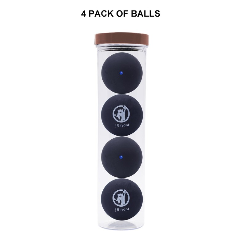 J Bryant Squash Balls 4 Pack, Single Blue Dot Rubber