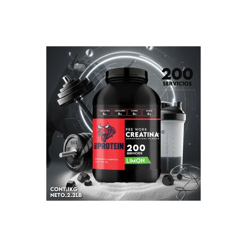 Creatina Monohidratada 1kg Bull Protein 200servicios Sabores