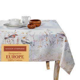 Maison d' Hermine 100% Cotton Table Cover - 54"x54" Square Decorative Tablecloth - Tablecloths for Dining, Wedding, Farmhouse & Parties - for Spring & Summer - Meadow Florals - Beige Collection