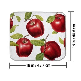 Red Christmas Dish Drying Mat for Kitchen Counter - Absorbent Reversible Microfiber Pad, Heat Resistant Drainer Rack Mat With Apple Pattern (18x24 Inch)