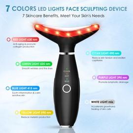 Red Light Therapy Devices for Face & Neck - Face Massager with Heated & Vibration for Skin Tightening & Wrinkles, 7 Colors LED Facial Sculptor, Face Beauty Lifting Tool - Black