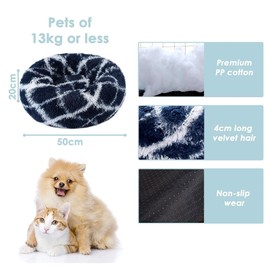 CIAOYNIMI Calming Dog Bed 50cm Fluffy Round Pet Beds Soft Donut Cat Cuddler Anti Anxiety Kitty Bed Self Warming Cozy Improved Sleep Luxury Cushion Bed for Dogs and Cats Medium Small Pets(Navy Blue)