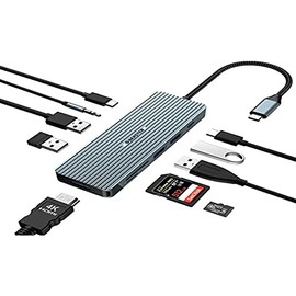 10 in 1 Docking Station USB C Adapter (4K HDMI, 2 USB 3.0, 2 USB 2.0, USB C, PD 100W, Audio, Lector de Tarjetas SD/TF) Compatible with MacBook Pro/Air, Surface Pro/Go and Type C Devices
