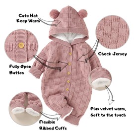 Opewod Infant Knitted Sweater Romper Longsleeve Outfit Fleece Jumpsuit for Baby Boy Girl Clothes