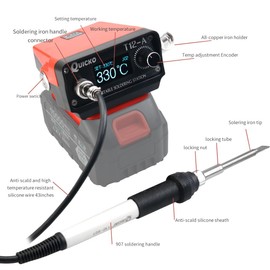 Cordless Soldering Iron Station,QUICKO T12 Soldering Station Fit for Makita Battery 18/20V,Sleep Immediately,Injection Mold,°C/ºF Conversion OLED (Battery Not Included) With 5pcs Solder Iron Tips