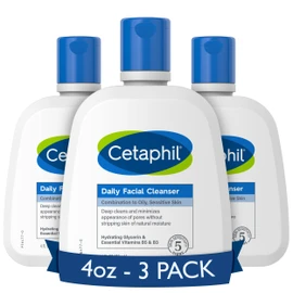 Face Wash by CETAPHIL, Daily Facial Cleanser for Sensitive, Combination to Oily Skin, NEW 4 oz 3 Pack, Gentle Foaming, Soap Free, Hypoallergenic