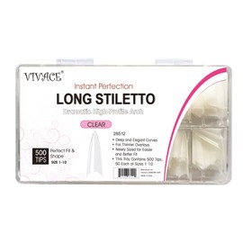 VIVACE Clear Long Stiletto 500pcs Artificial Fake Gel Nail Tips,10 Sizes With Clear Plastic Case For Nail Salon