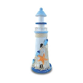 Puzzled Large Light Blue Stripes Lighthouse Starfish Nautical Marine Decor Size: 4" L x 4" W x 11.5" H Beach Table Top Charming Centerpiece Accent Ocean Sea Theme Party Events Souvenirs
