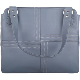 SNUGRUGS Womens Large Genuine Soft Leather Shoulder Contrast Stitch Handbag - Denim