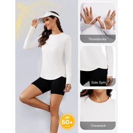 PINSPARK UV Protection Shirts for Women Long Sleeve Workout Tops Moisture Wicking Rash Guard for Outdoor Training, White Medium