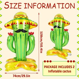 Hungdao 2 Pack Inflatable 50" Cactus Toy Mexican Fiesta Themed Party Decorations, Cinco De Mayo Prop, Wearing Sombreros Cactus Decor for Mexican Taco Party Hawaiian Themed Party Supplies