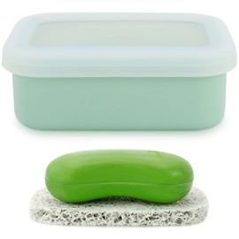 Travel Soap Case, Leak Proof Travel Soap Container, Silicone Soap Box with Drainage Layer, Shatterproof Soap Holder for Travel, Camping, Gym (Green, Regular)
