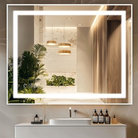 JLERLI 40×32 Bathroom Mirror with Lights, Backlit & Frontlit(Seperate Control), LED Mirror with 3 Colors Lights, Anti-Fog, HD Tempered Glass, Shatter-Proof, Dimmable Brightness, UL-Listed