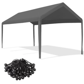 Mergrim 10' x 20' Carport Canopy Replacement Cover with Ball Bungees, 180g Heavy Duty Tarp for Most 10'x20' Carport Frame, Top Cover Only, Frame is not Included, Gray