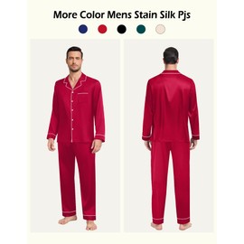 YOPUGEE Men Pajamas Set Soft Longsleeve Pjs 2 Piece Classic Sleepwear Button Down Loungewear, Red-M