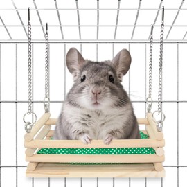Jevnd Wooden Chinchilla Hammock with Soft Mat for Cage Swing, Chinchilla Bed Hanging, Chinchilla Cage Accessories Wood Toys, Chinchilla House Hut Ledges and Platforms Habitat, Indoor Chinchilla Swing