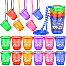 12 Pcs Birthday Squad Shot Glass Necklace Shot Cups Plastic Glasses on Beaded Necklace Funny Beaded Squad Cups for Adults Birthday Wedding Party Supplies Favors, 6 Colors