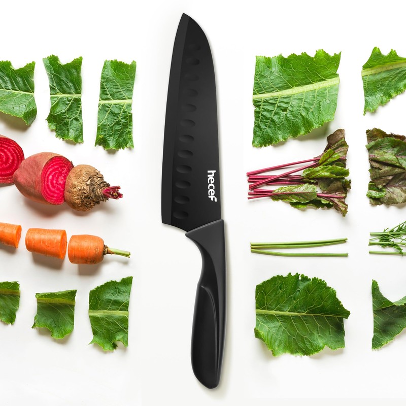 hecef Black Kitchen Knife Set of 3, Sharp Knives with
