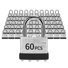 Padlocks with Same Key, LQYN 60 Pcs Laminated Keyed Padlock (1-9/16", 40mm), Keyed Alike Locks, Normal Shackle, for Storage Locker, Hasp Latch, Toolbox, Sheds