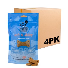 Wags & Wiggles Soft & Shiny Treats for Dogs, Chicken Flavor, Resealable Bag | Skin & Coat Support Functional Treats for Dogs with Salmon for Skin Health, 5.5 Ounce - 4 Pack