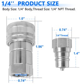 Cplbrb 1/4" Ag ISO 7241-A Hydraulic Quick Connect Couplers with Dust Caps,Quick Disconnect Coupling Poppet Pioneer Style, 1/4" NPT Thread & Body Tractor Hydraulic Coupler-2 Sets
