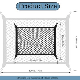 1 Pc Cargo Net Adjustable Elastic Car Boot Net （60 x 40cm）Single Layer Fixed Cargo Netting Car Boot Net （with 4 Hooks to Prevents Slipping ）Black Luggage Net for Vehicle Van SUV Campervans