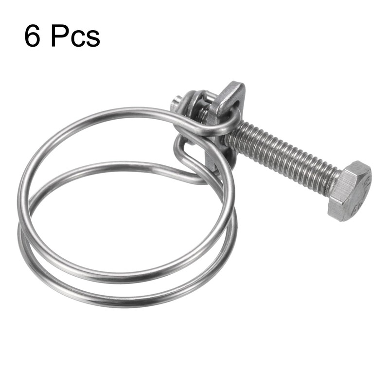 sourcing map 6Pcs Double Wire Hose Clamp, 30-34mm Adjustable Stainless