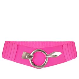 Glamexx24 Women's Elastic Waist Belt 6 cm Wide Waist Belt with Silver Ring (Waist Width 75 cm - 110 cm), Pink 18905a19