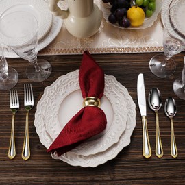 KEAWELL Pearl Edge Premium 65-Piece Refined Bead Silverware Set, 18/10 Stainless Steel, Service for 12, Fine Flatware Set with Serving Utensils, Dishwasher Safe (65, Gold Accent)