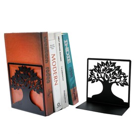 Black Big Tree Book Ends - L-Shaped Metal Bookends, Heavy Duty Non-Slip Book Stand, Home Office Decor, Gifts for Book Loving Ladies Bookworms Study Office Kitchen Gifts (Big Tree Bookends)