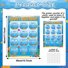 Qyeahkj 17.7 x 13.7 in Happy Birthday Chart Poster Set Under The Sea Calendar Classroom Decorations Ocean Animal Chart Bulletin Board Back to School Teaching Supplies Class Decor