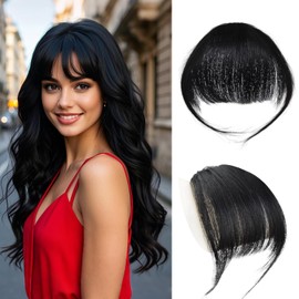 YTBYT Clip in Bangs 100% Human Hair Wispy Bangs with Temples Clip in Hair Extensions Air Bangs for Women Daily Wear Hairpieces (Natural Black)