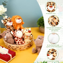 HyDren 18 Pcs Mini Stuffed Forest Animals Jungle Animal 4.8 Inch Cute Plush Lion Tiger Elephant Giraffe Plush for Animal Themed Party Kindergarten Fun Teacher Student Achievement Award (Cute Style)