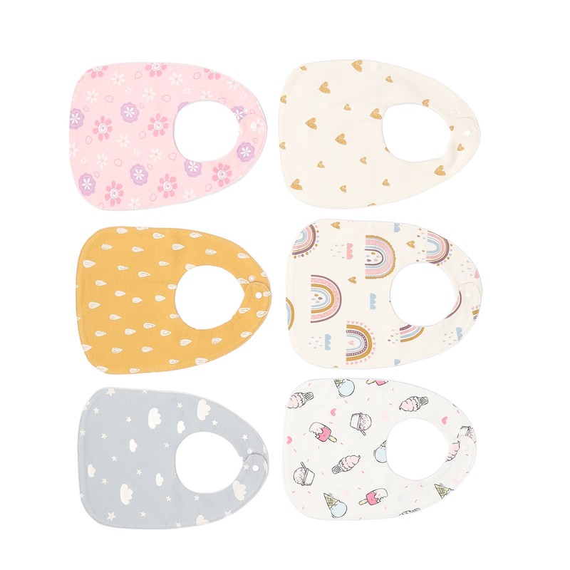 6pcs Infant Bibs U Shaped Snap Button Closure Cotton Waterproof